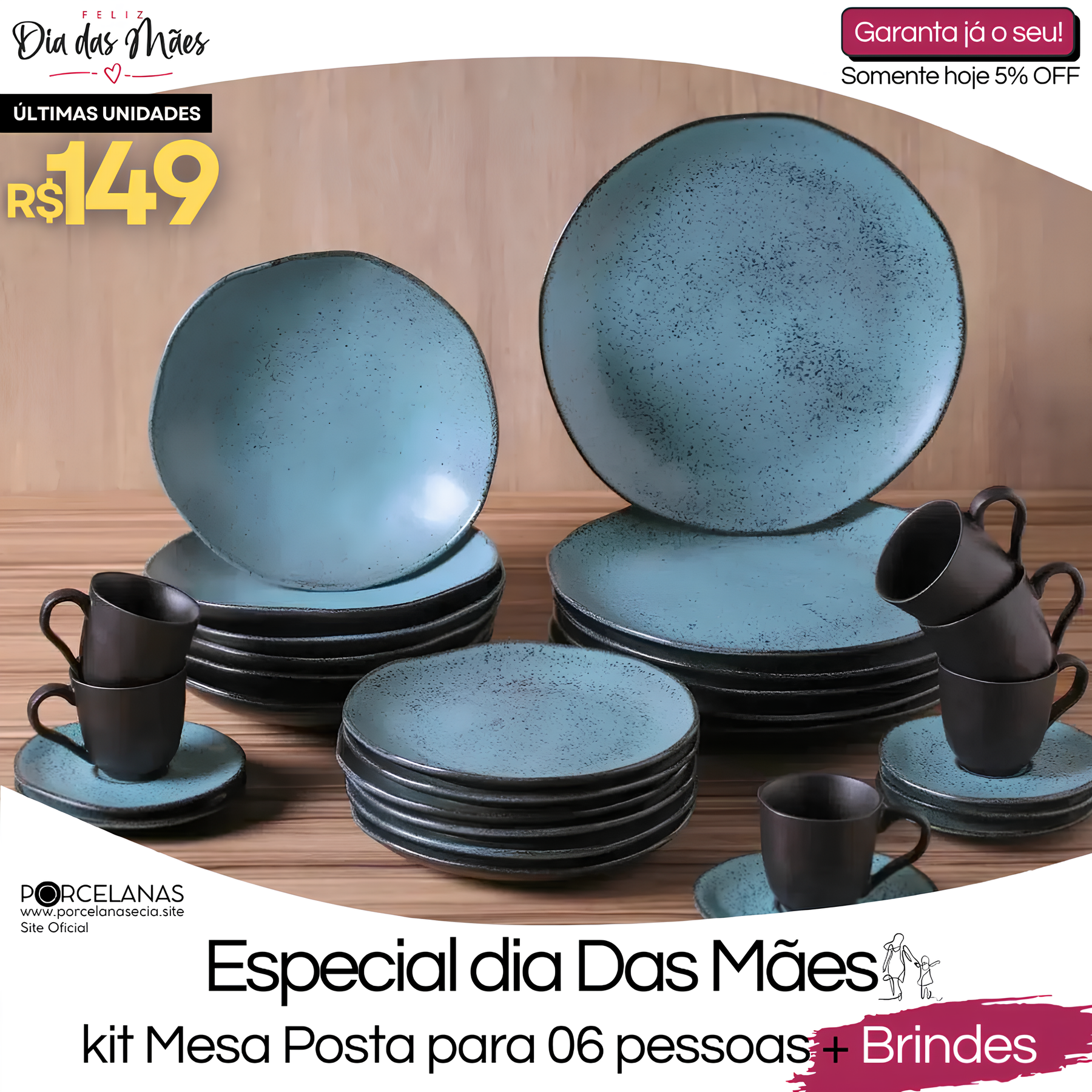 Aparelho de Jantar Stoneware Orgânico Petroleum/Night Sky - Serve 06 pessoas