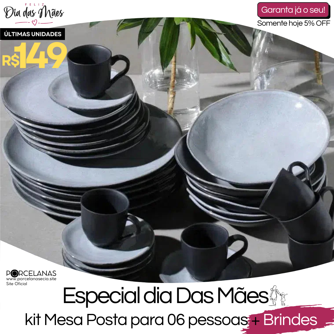 Aparelho de Jantar Orgânico Cinza Dust - Serve 06 pessoas