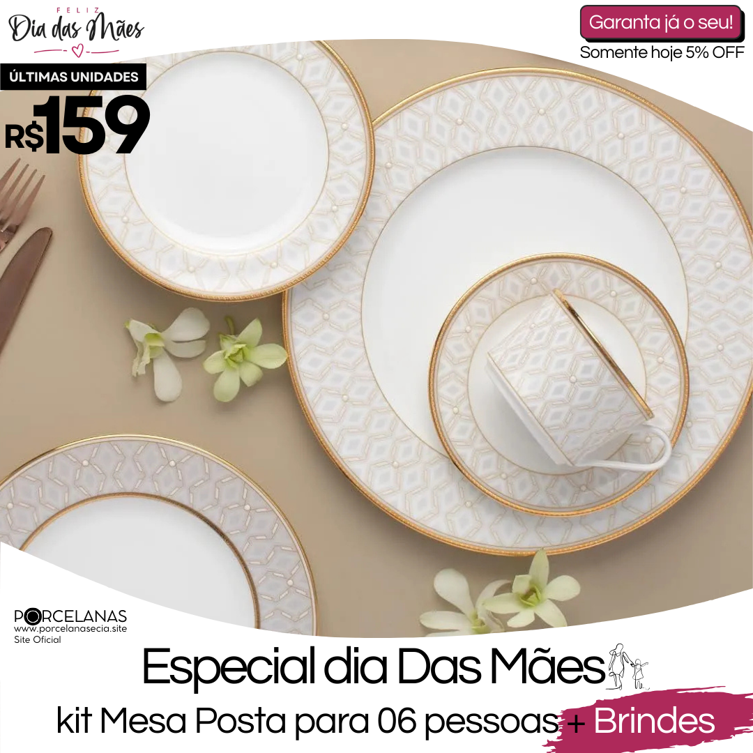 Aparelho de Jantar Porcelana Elegance Chanel - Serve 06 pessoas / EXCLUSIVO