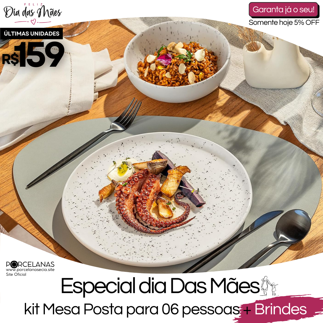 Aparelho de Jantar Bege Pintado - Serve 06 pessoas / EXCLUSIVO